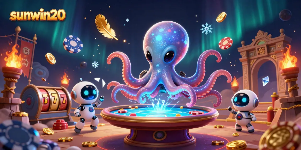 Experience thrilling gameplay with sunwin20 featuring an alien octopus dealing cards and cosmic poker elements.