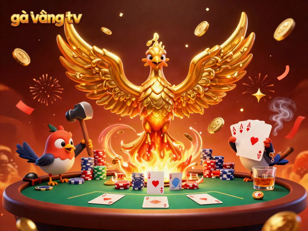Experience gà vàng tv with a vibrant scene of a molten phoenix and poker action.