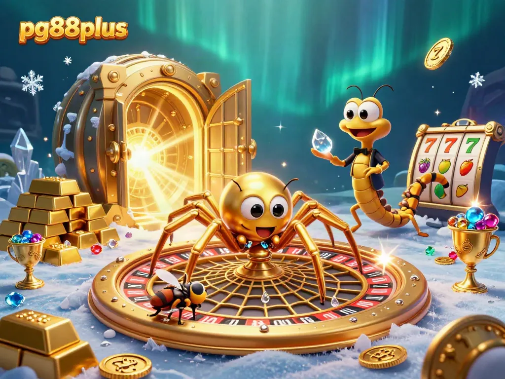 Spin the roulette wheel with pg88plus as the golden spider weaves a vibrant casino scene