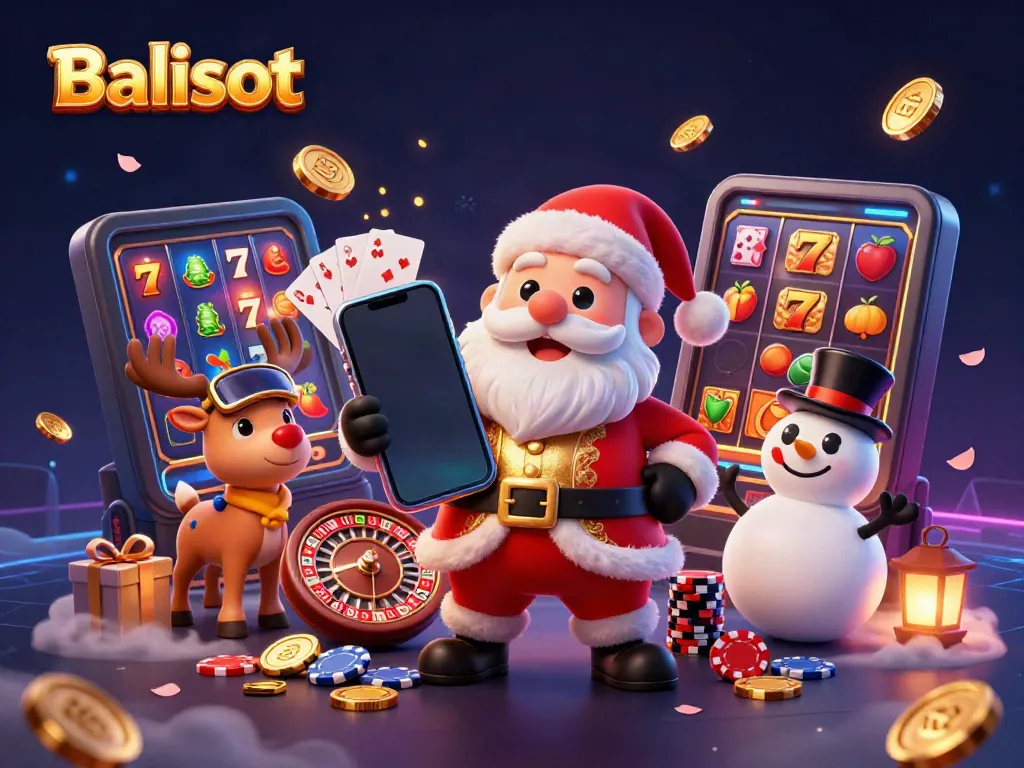 Balislot brings festive fun with Santa and friends enjoying a lively casino scene.