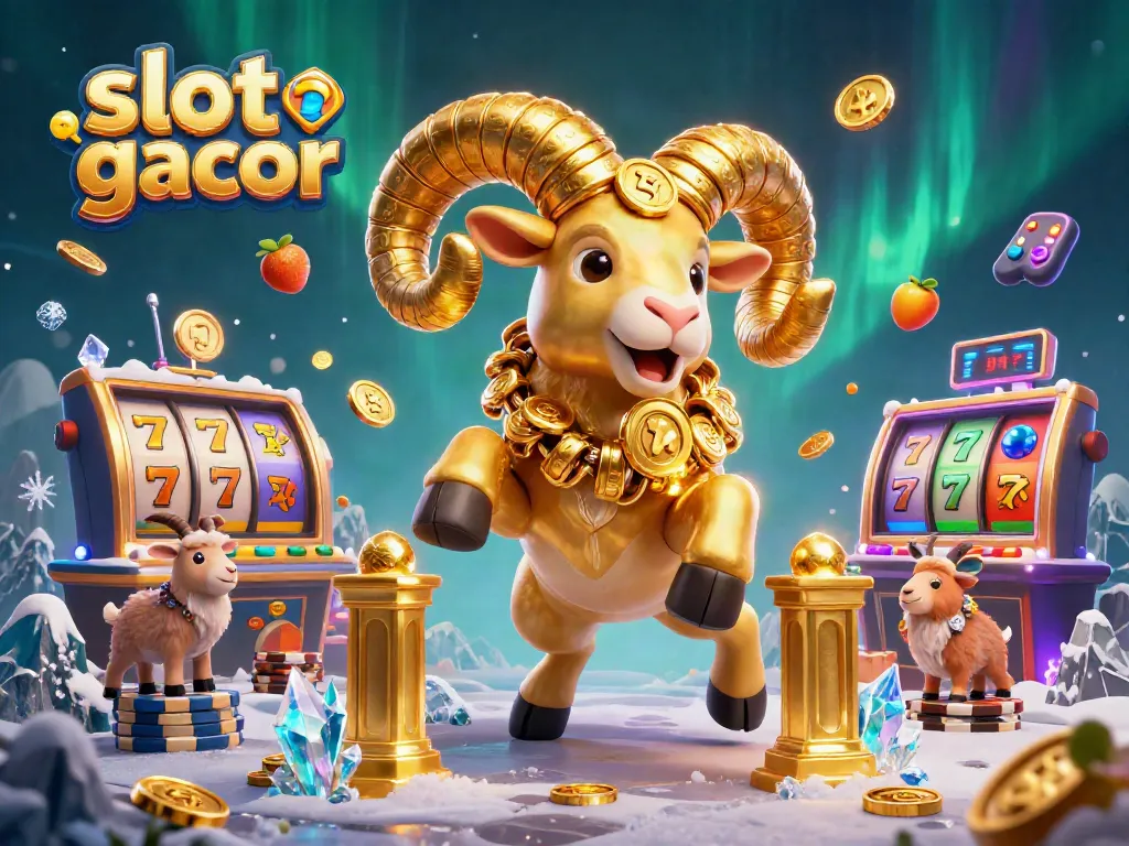 Engage in the excitement of slot gacor with our vibrant 3D illustration of a golden ram and lively game symbols.