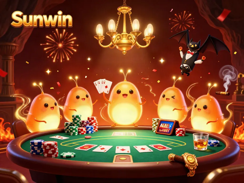Engage in thrilling poker at Sunwin's vibrant online casino, illuminated by dazzling glowworms.