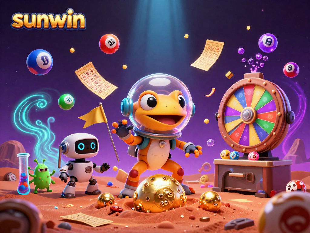 Experience the thrill of sunwin with Martian gecko discovering a golden casino treasure.