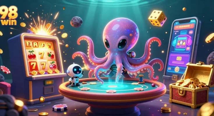 Experience 98 win with vivid alien gaming action in a stellar casino scene.