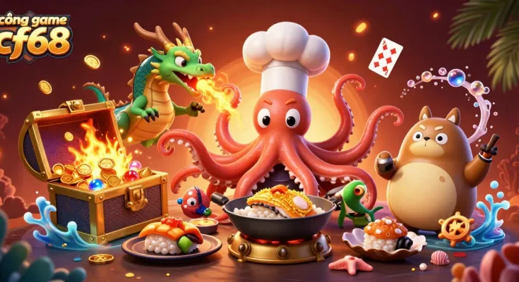 Engage with cổng game cf68 as players enjoy a vibrant underwater casino scene filled with treasures and magical characters.