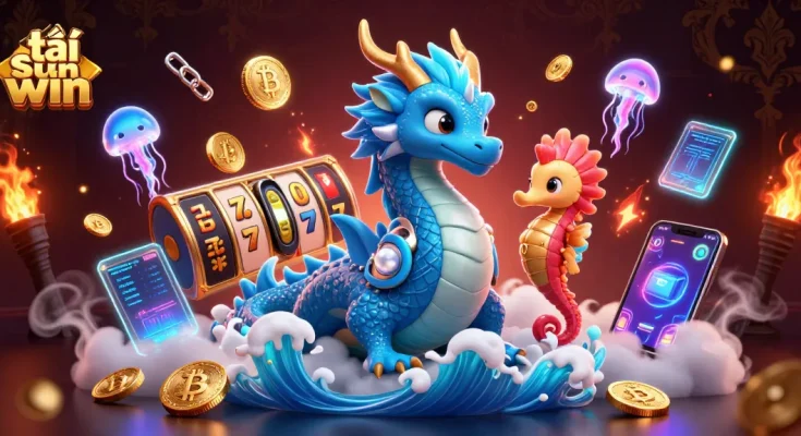 Play to win at tải sun win with dynamic slot games featuring a 3D dragon and neon elements.