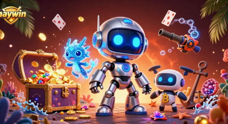 Explore the vibrant world of haywin with a dynamic cyberpunk casino scene filled with action.