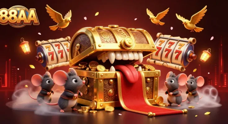 88AA treasure chest lures players with riches in a vibrant casino adventure.