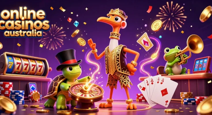 Experience online casinos Australia with exciting slot reels, vibrant characters, and thrilling games.