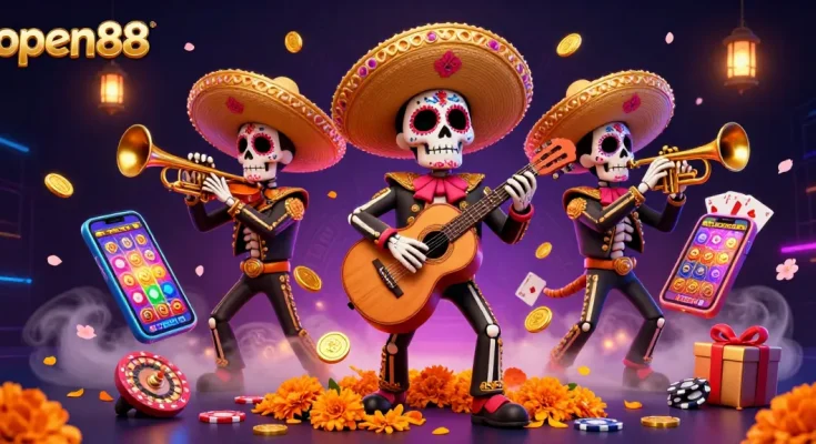 Experience vibrant slot action with open88's 3D mariachi theme and dynamic casino elements.